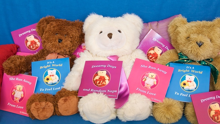 Me, Mawson with my books and some of my friends